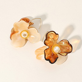 Pearl Pointed Resin Petal Flower Drop Earrings