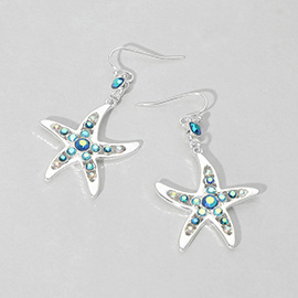 Stone Paved Starfish Dangle Earrings