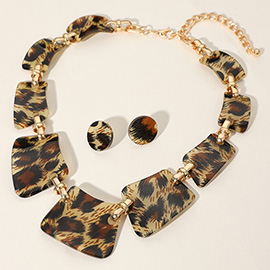 Leopard Celluloid Acetate Plate Link Statement Necklace