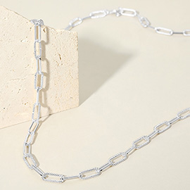 Textured Metal Paperclip Chain Long Necklace