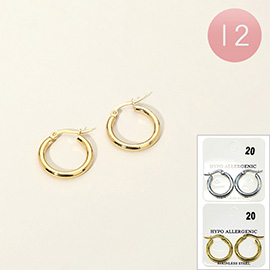 12Pairs - Stainless Steel Pin Catch Hoop Earrings