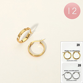 12Pairs - Stainless Steel Pin Catch Hoop Earrings