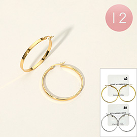 12Pairs - Stainless Steel Pin Catch Hoop Earrings 