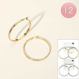 12Pairs - Stainless Steel Pin Catch Hoop Earrings