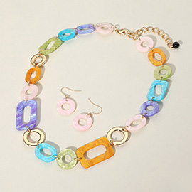 Celluloid Acetate Rectangle Oval Ring Plate Link Necklace