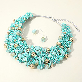 Faceted Beaded Collar Statement Necklace