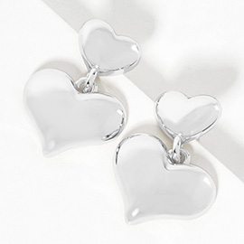 White Gold Dipped Double Heart Link Earrings