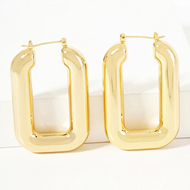 Gold Dipped Puffy Rectangle Pin Catch Hoop Earrings