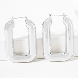 White Gold Dipped Puffy Rectangle Pin Catch Hoop Earrings