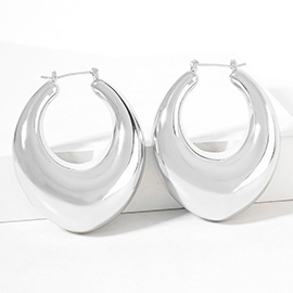 White Gold Dipped Puffy Oval Pin Catch Hoop Earrings