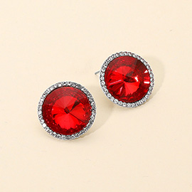Round Glass Stone Evening Stud Earrings