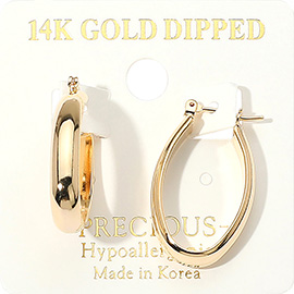14K Gold Dipped Hypoallergenic Oval Pin Catch Hoop Earrings