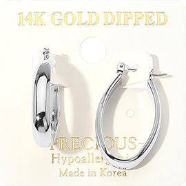 14K Gold Dipped Hypoallergenic Oval Pin Catch Hoop Earrings