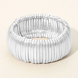 Wide Ribbed Matte Metal Ribbed Stretch Bracelet