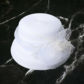 Mesh Flower Feather Pointed Dressy Hat