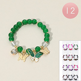 12PCS - Butterfly Charm Beaded Stretch Bracelets