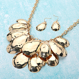 Hammered Metal Teardrop Plated Embellished Statement Necklace