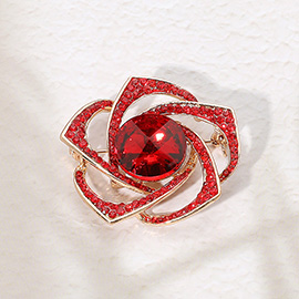 Round Glass Stone Pointed Stone Paved Flower Pin Brooch