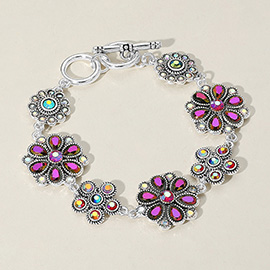 Flower Stone Cluster Link Toggle Bracelet