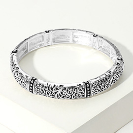 Antique Metal Intricate Scroll Detailed Stretch Bracelet