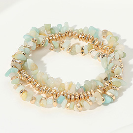 3PCS - Natural Stone Metal Beaded Stretch Multi Layered Bracelets
