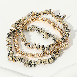 3PCS - Natural Stone Metal Beaded Stretch Multi Layered Bracelets