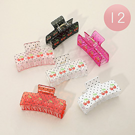 12PCS - Cherry Polka Dot Printed Hair Claw Clips