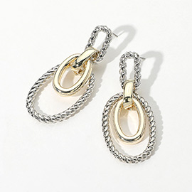 14K Gold Plated Two Tone Oval Doorknocker Earrings