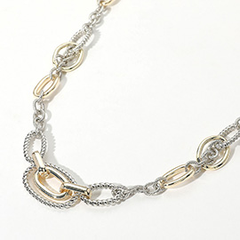 14K Gold Plated Two Tone Twisted Rope Oval Link Chain Necklace