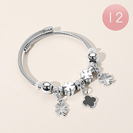 12PCS - Quatrefoil Clover Charm Beaded Adjustable Bracelets