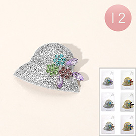 12PCS - Stone Embellished Bucket Hat Pin Brooches