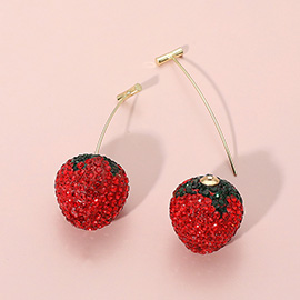 Stone Paved Strawberry Drop Earrings