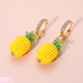 Pineapple Seed Beaded Dangle Huggie Hoop Earrings