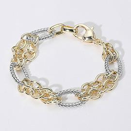 14K Gold Plated Two Tone Oval Chain Link Bracelet