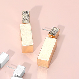 Textured Metal Geometric Block Dangle Earrings
