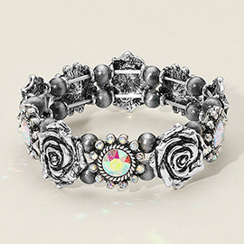 Antique Metal Western Flower Stone Pointed Stretch Bracelet
