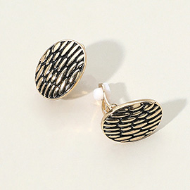 Textured Oval Metal Clip On Earrings