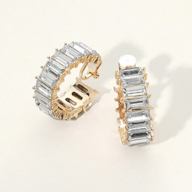 Stone Cluster Embellished Hoop Clip On Earrings