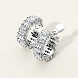 Stone Cluster Embellished Hoop Clip On Earrings