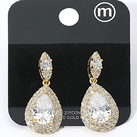 Gold Dipped CZ Marquise Teardrop Dangle Evening Earrings