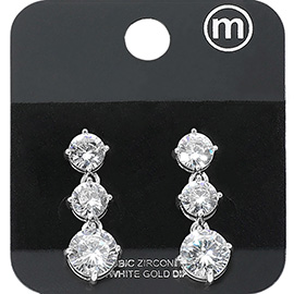 Gold Dipped Triple Round CZ Stone Cluster Drop Evening Earrings