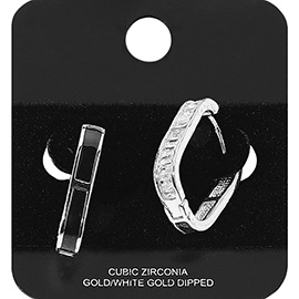 Gold Dipped Baguette CZ Stone Oval Huggie Hoop Earrings
