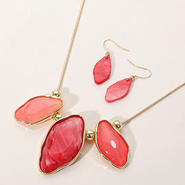 Abstract Sparkled Celluloid Acetate Pebble Link Pointed Adjustable Necklace