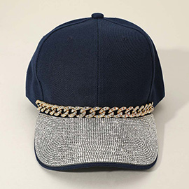 Bling Studded Brim Chain Pointed Baseball Cap