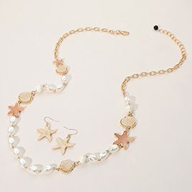 Resin Sea Shell Starfish Pearl Link Long Necklace