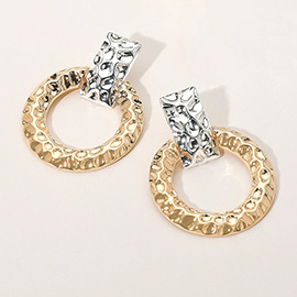 Two Tone Textured Metal Doorknocker Earrings