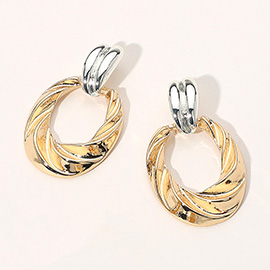 Two Tone Textured Metal Oval Doorknocker Earrings