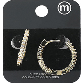 Gold Dipped CZ Stone Paved Huggie Hoop Earrings