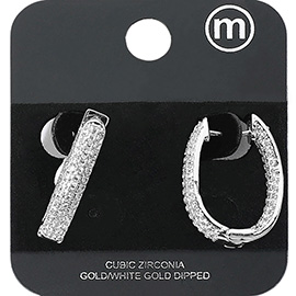 Gold Dipped CZ Stone Paved Oval Huggie Hoop Earrings