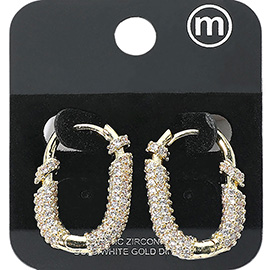 Gold Dipped CZ Stone Paved Oval Huggie Hoop Earrings